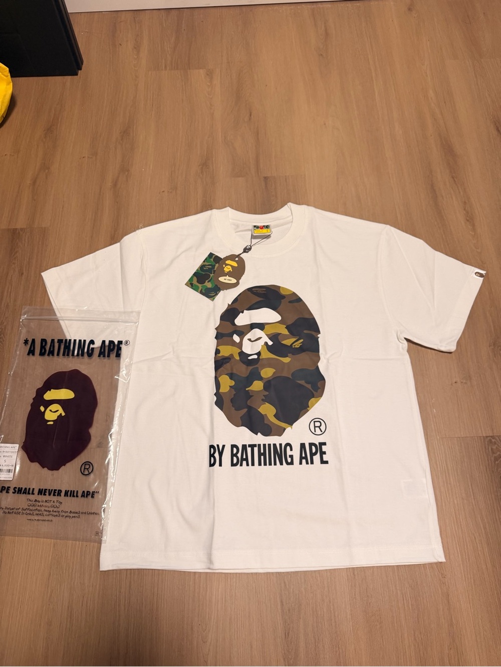 A Bathing Ape White Short-Sleeve Tee with Camo Ape Head